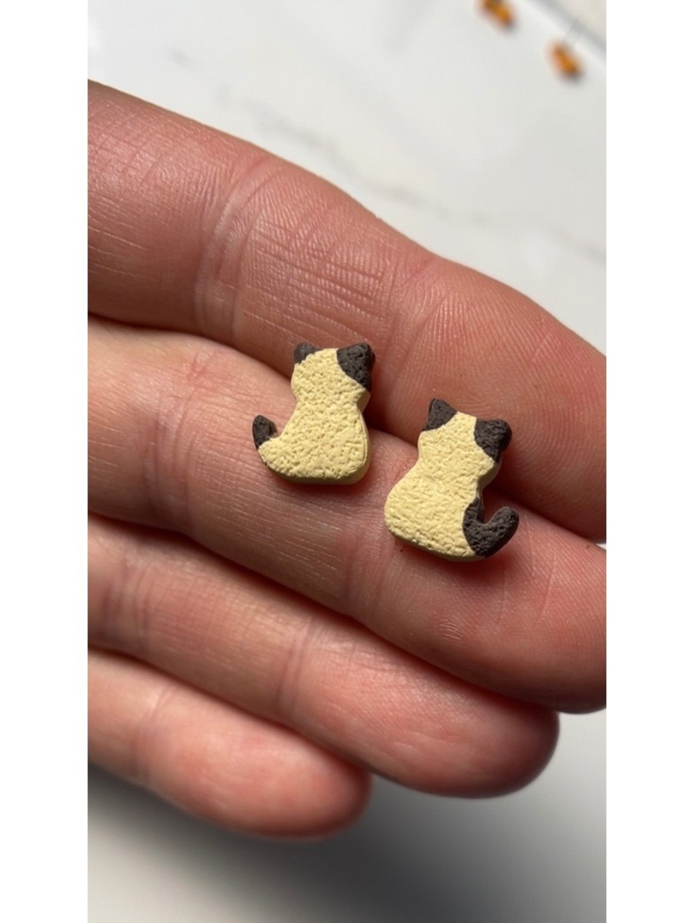 Luna Cat Stud Earrings | Handmade Siamese Polymer Clay Kitty Earrings